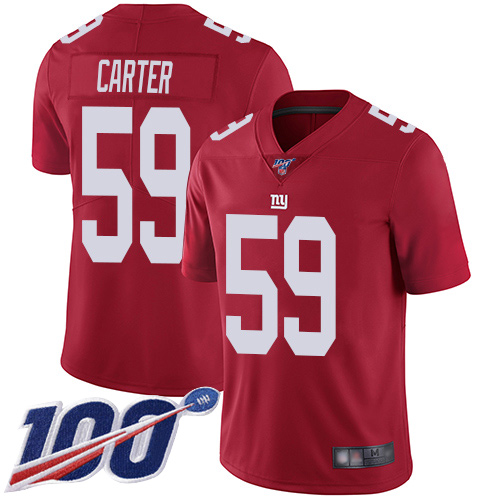 Men New York Giants #59 Lorenzo Carter Red Limited Red Inverted Legend 100th Season Football NFL Jersey